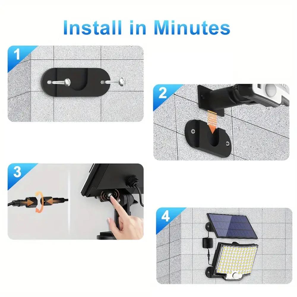 106 LED Solar Motion Light β Outdoor Flood Light with Separate Panel & 3 Modes for Garden, Garage & Street