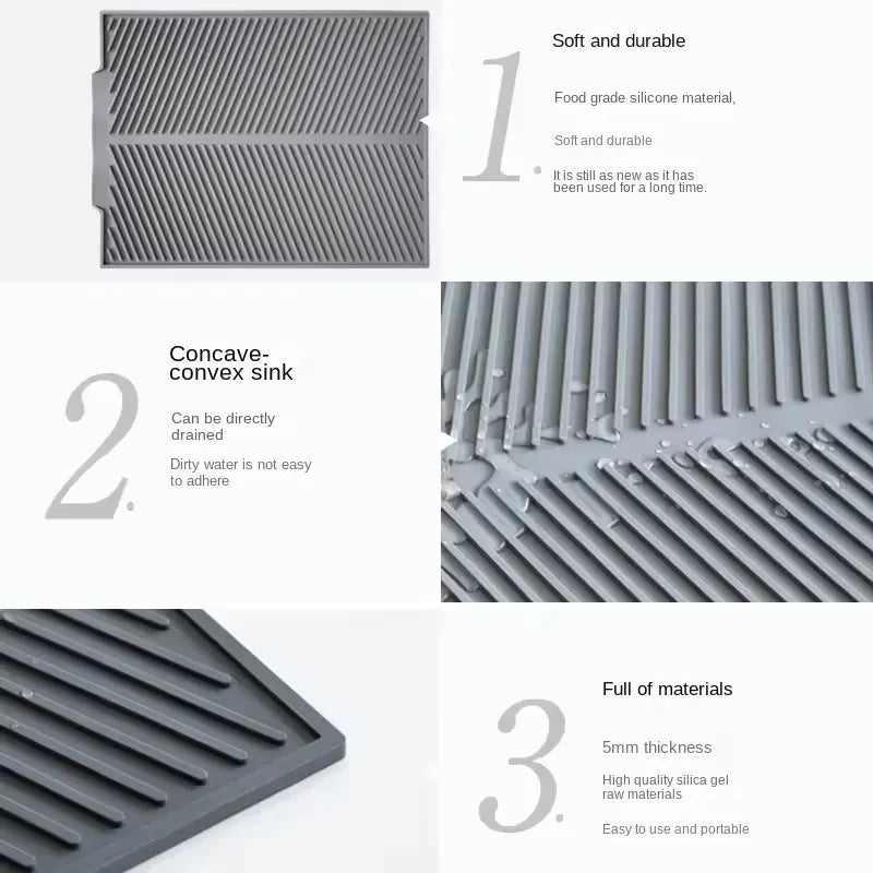 Silicone Drain & Drying Mat β Non-Slip Anti-Scald Coaster for Kitchen Pots, Dishes & Utensils
