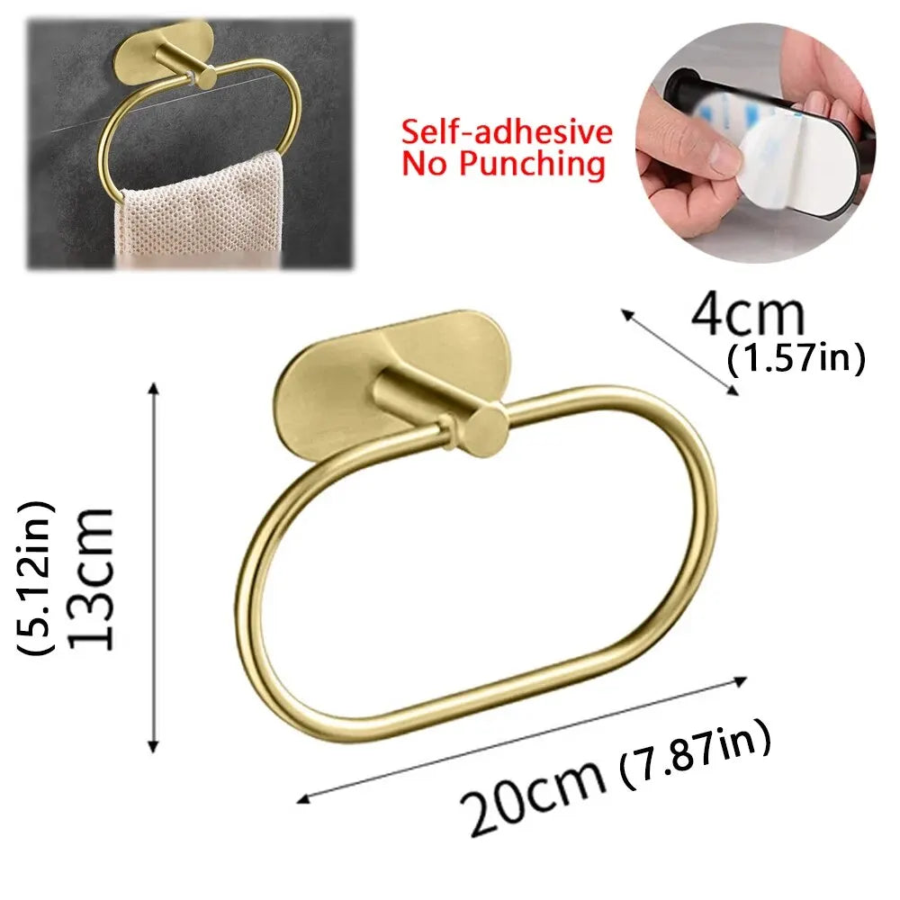 Stainless Steel Towel Holder β Self-Adhesive Bathroom & Kitchen Rack, Black Ring Rail Bar