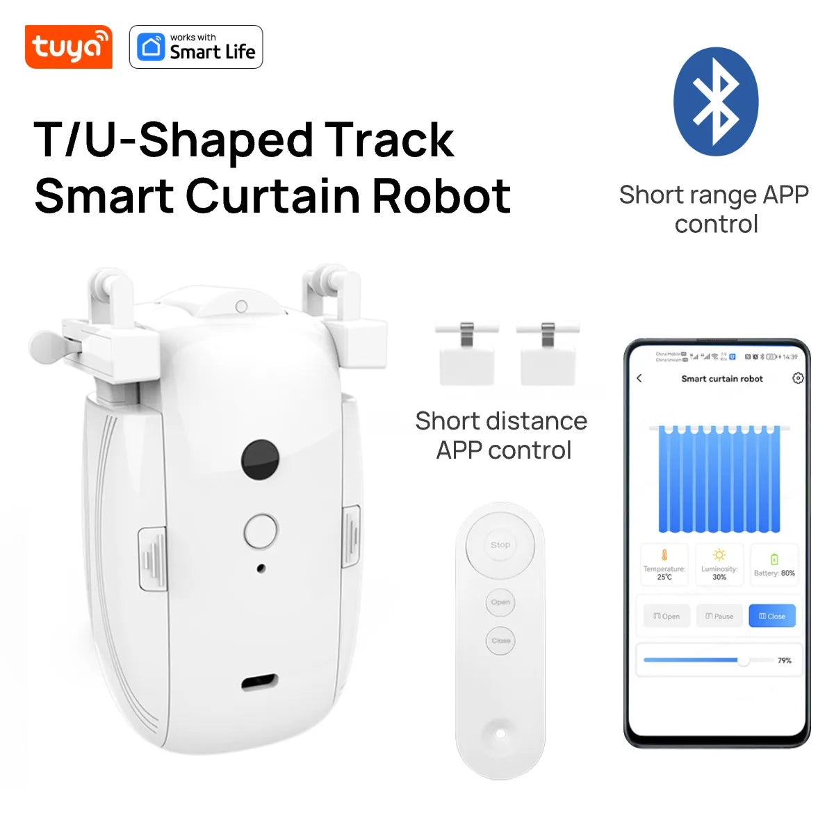 Tuya Smart Curtain Robot β Bluetooth App Control, Timed Switch & Pull-to-Start (8KG Load)