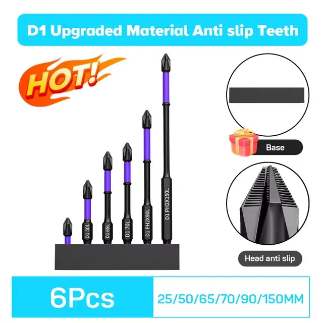 Magnetic Screwdriver Bit Set (6/12 PCS) β Non-Slip Shockproof Phillips & Hex Alloy Steel Bits for Power Tools