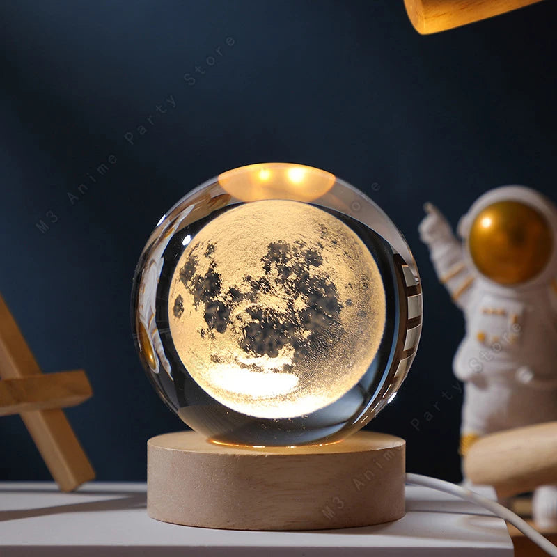 3D Crystal Ball Night Light – LED Galaxy Lamp with Saturn & Moon Design (5cm)