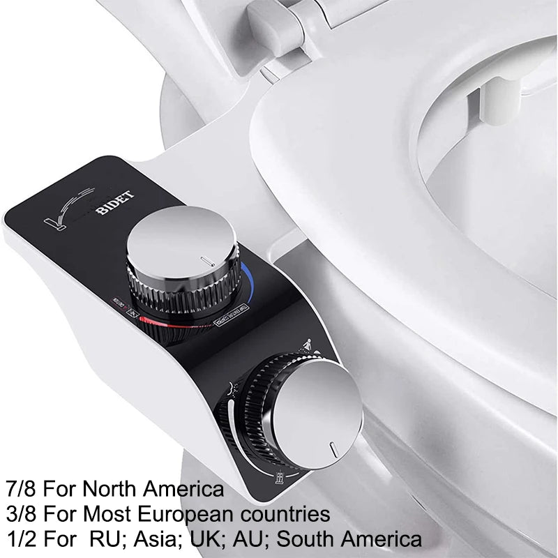Non-Electric Bidet Toilet Seat Attachment – Dual Self-Cleaning Nozzles, Hot & Cold Water Mixer Bathroom Sprayer
