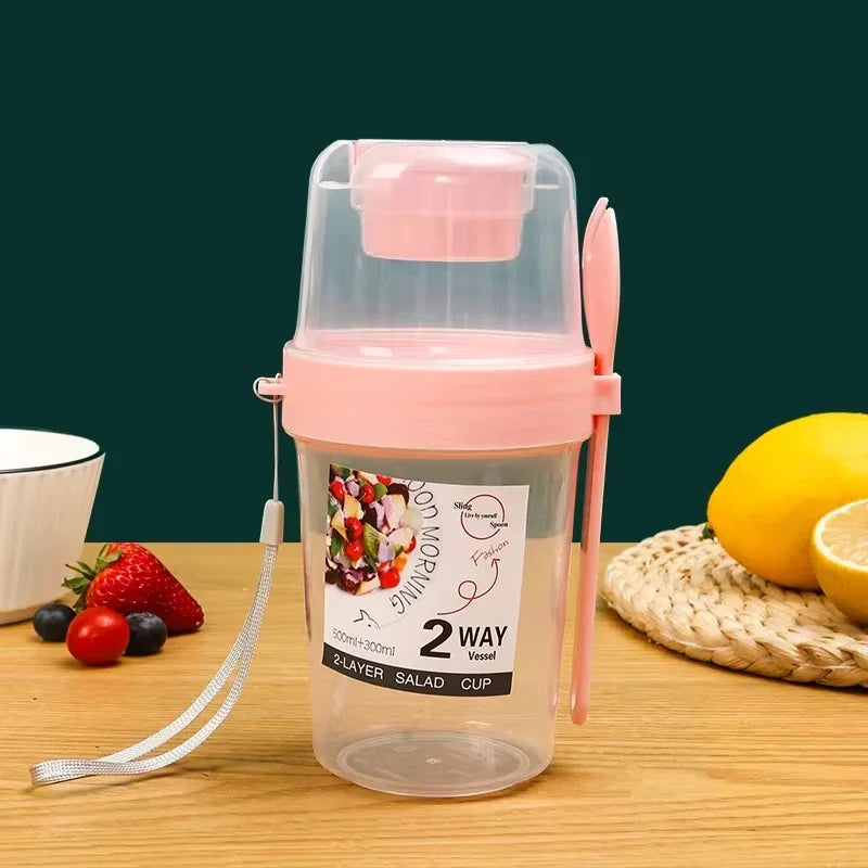 Portable Breakfast & Salad Cup – Yogurt, Cereal & Oatmeal Container with Dressing Holder, Lid & Fork