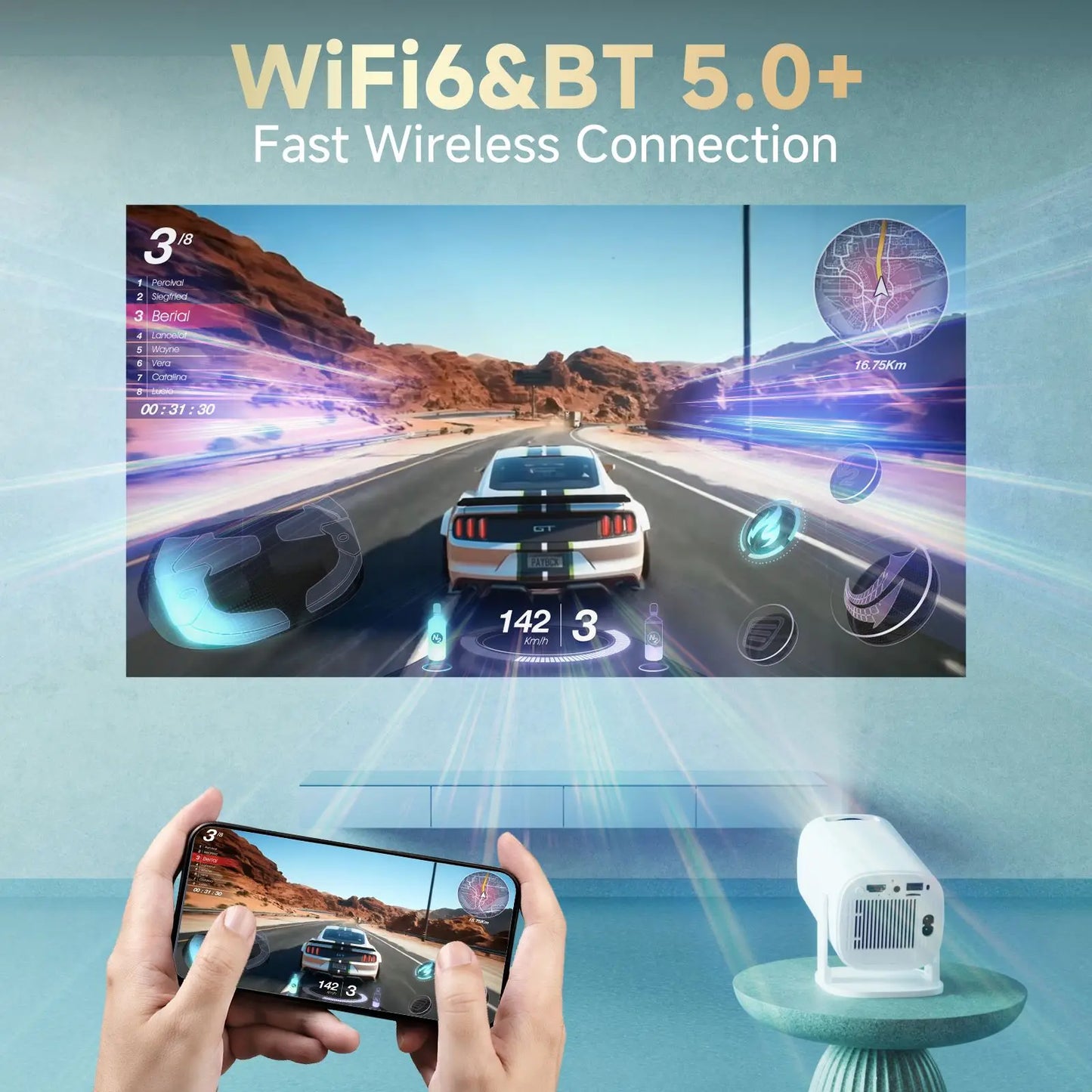 P30 PRO Smart Mini Projector – Android 14, WiFi6, BT 5.0, 4K Supported, 1280×720P Video for Home & Outdoor