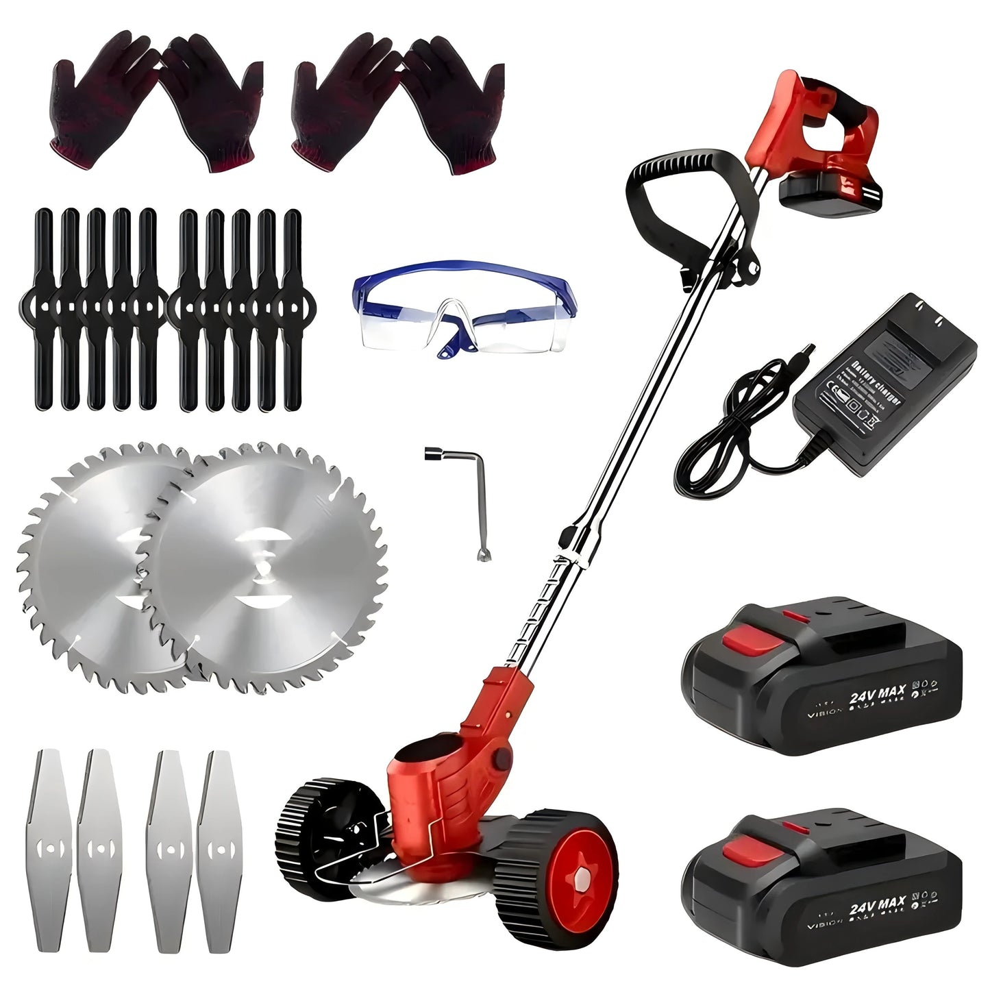 Cordless Lawn Trimmer & Weed Wacker – Grass Edger with 2 Li-Ion Batteries & 3 Cutting Blades