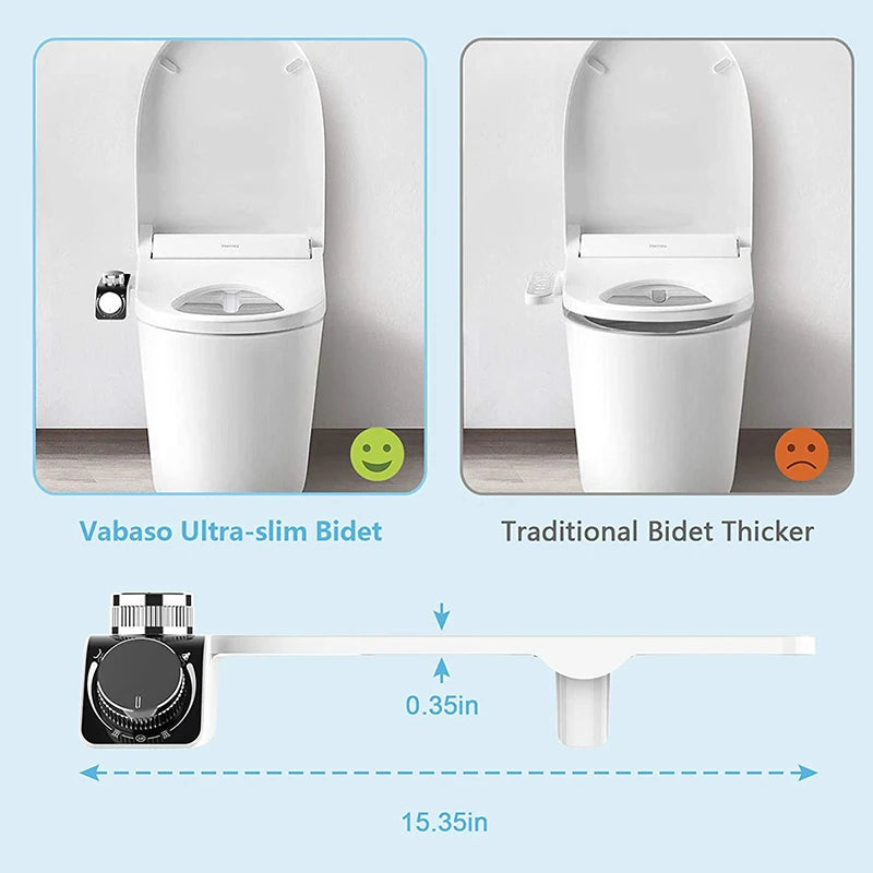 Non-Electric Bidet Toilet Seat Attachment – Dual Self-Cleaning Nozzles, Hot & Cold Water Mixer Bathroom Sprayer