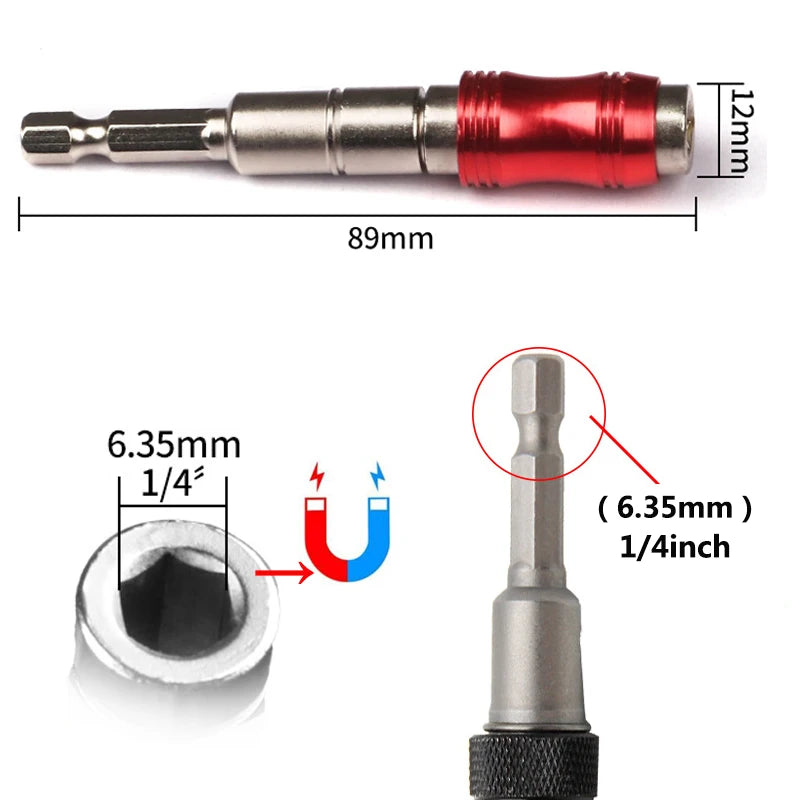 1/4" Hex Magnetic Screwdriver Bit Set – Drill Extension Rod with Quick-Change Holder & Drive Guide