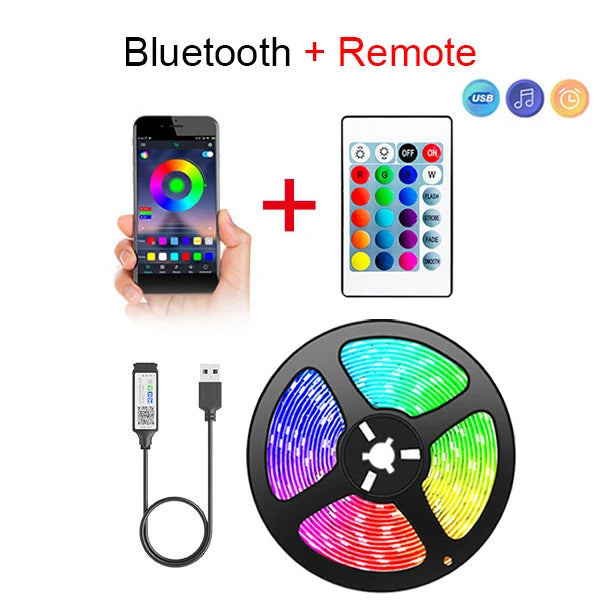 Bluetooth USB RGB LED Strip Light – 5050 SMD Flexible Self-Adhesive Tape for TV & Desktop