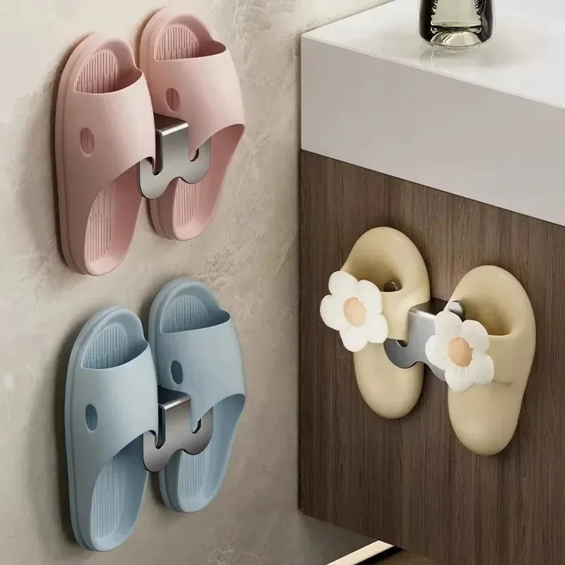 Wall-Mounted Shoe & Slipper Rack – Non-Perforated Bathroom Storage with Back Drainage