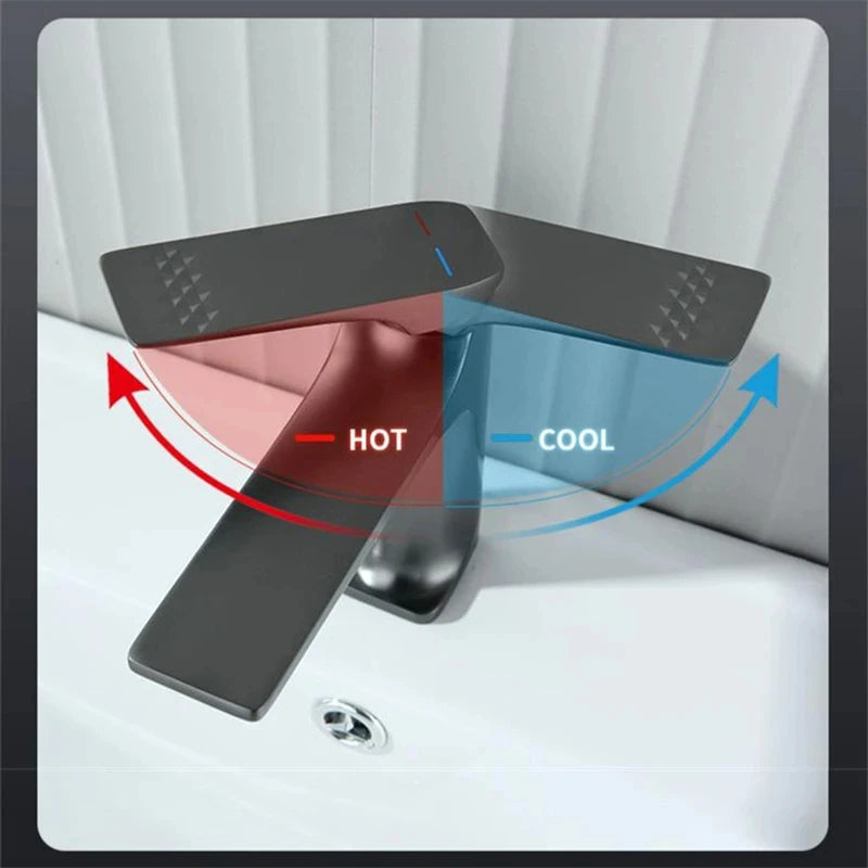 Modern Brass Core Bathroom Sink Faucet – Single Handle Deck-Mounted Hot & Cold Water Mixer