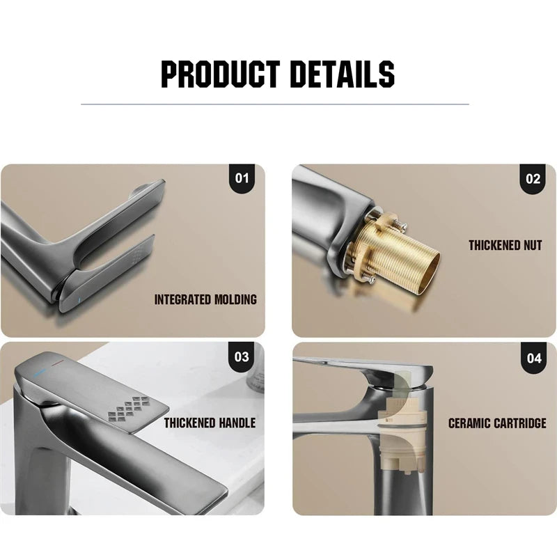 Modern Brass Core Bathroom Sink Faucet – Single Handle Deck-Mounted Hot & Cold Water Mixer