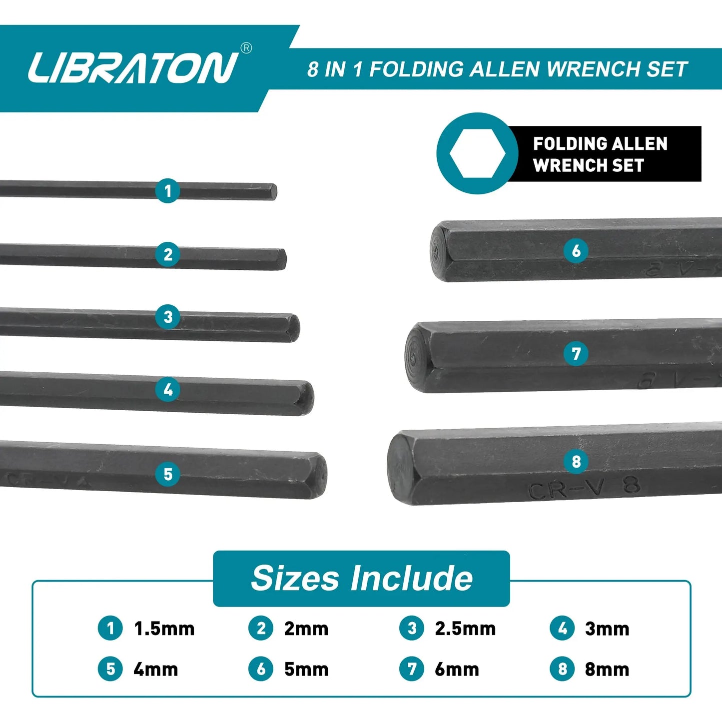 LIBRATON 8-in-1 Folding Allen Wrench Set – Metric & Tamper-Proof Torx Keys Portable Star Wrench Kit