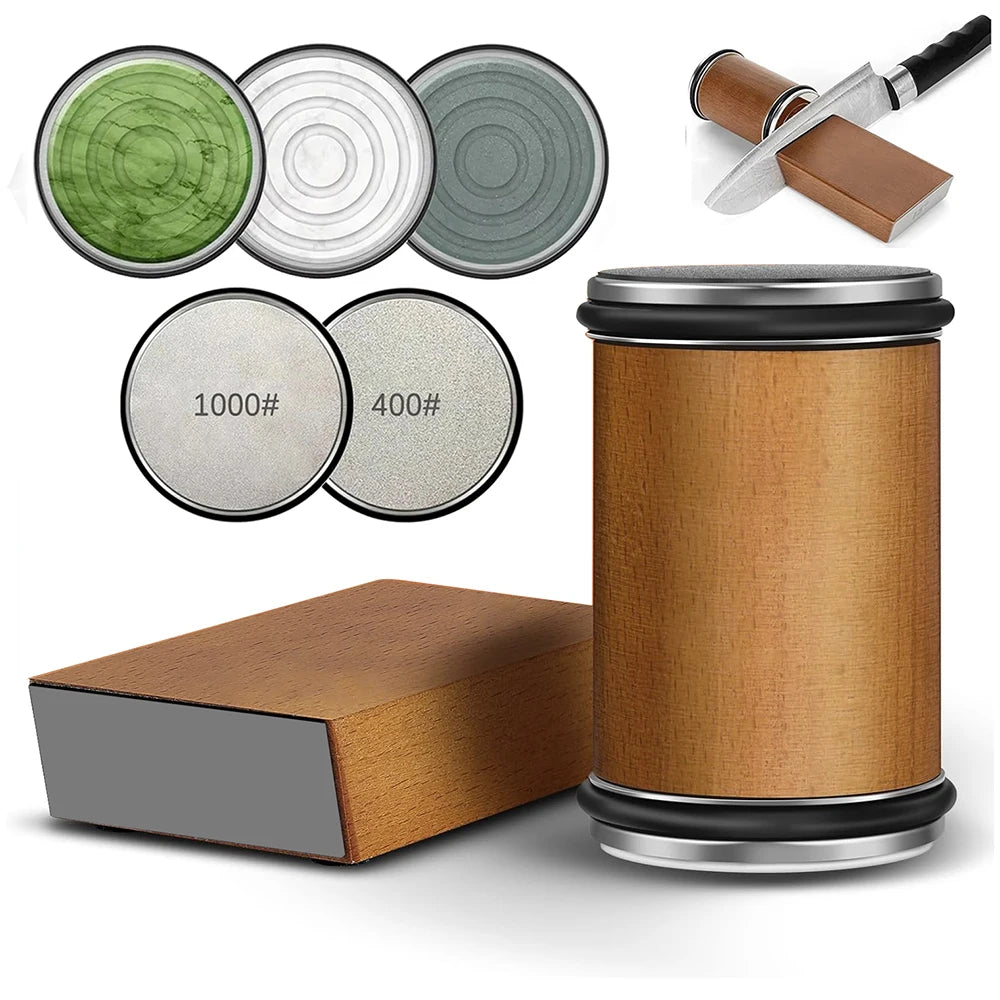 Rolling Knife Sharpener – Double-Sided Diamond Stone with 15/20° Magnetic Angle for Kitchen Knives