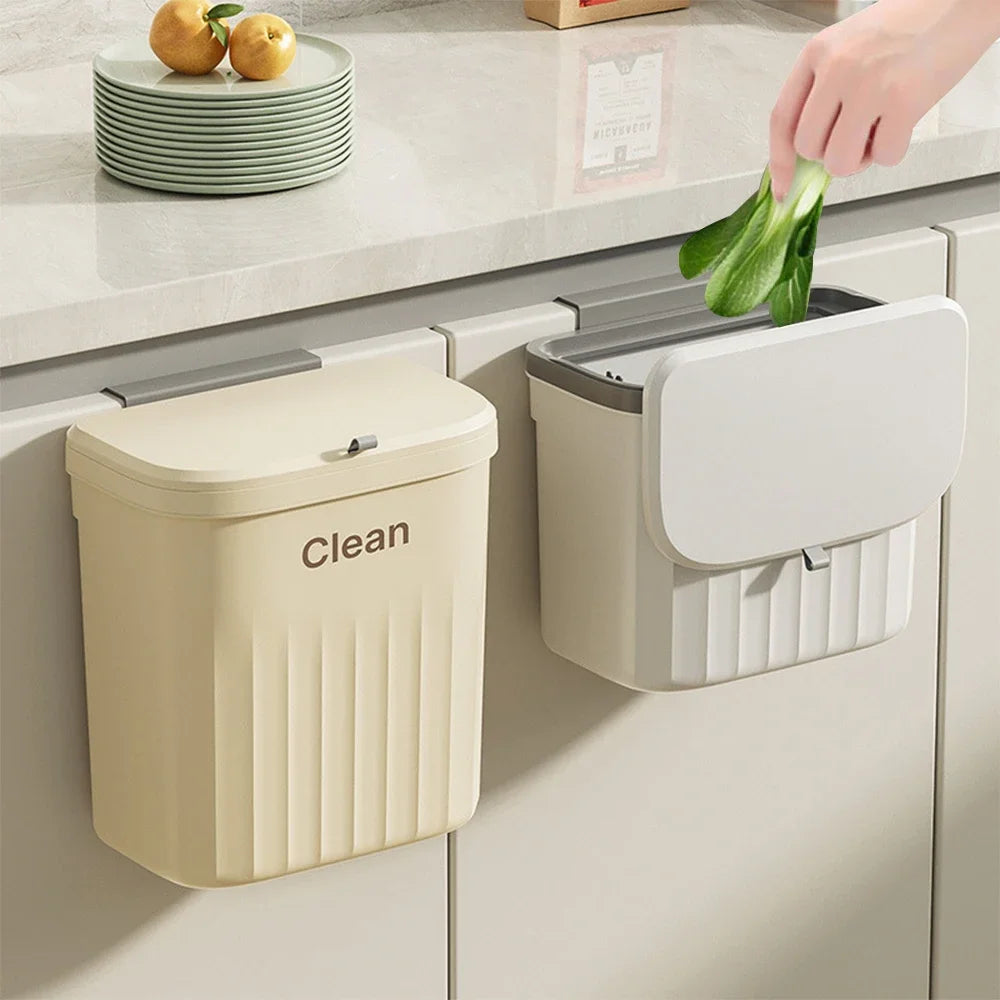 Wall-Mounted Kitchen Trash Can – Hanging Garbage Bin with Lid for Cabinet, Under Sink, 8.5/12L