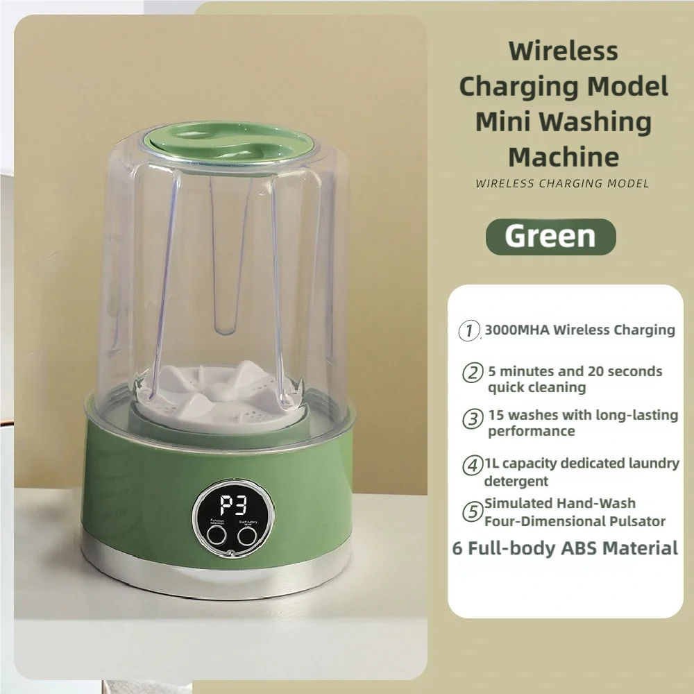 Cordless 1L Mini Portable Washer – USB Rechargeable 3000mAh 2-Speed Travel Laundry Cleaner