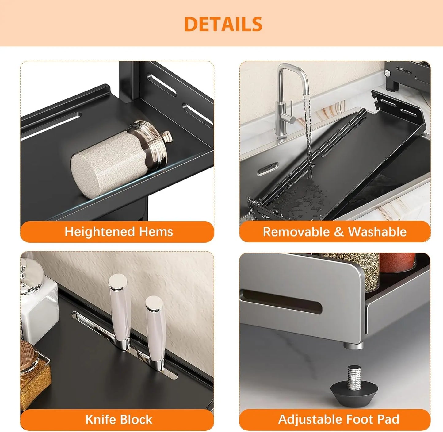 3-Tier Spice Storage Rack – Adjustable Countertop & Cabinet Organizer, Metal Shelf (Black)