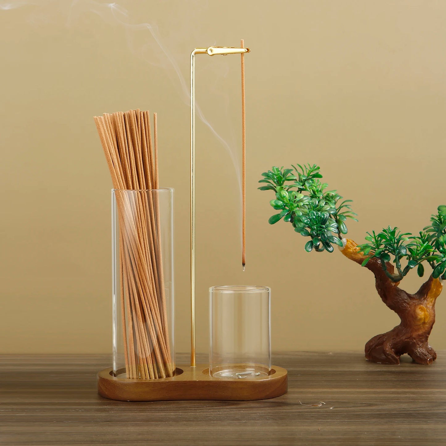 2-in-1 Incense Holder – Anti-Ash Flying Incense Burner with Glass Ash Catcher & Stick Organizer for Meditation & Yoga