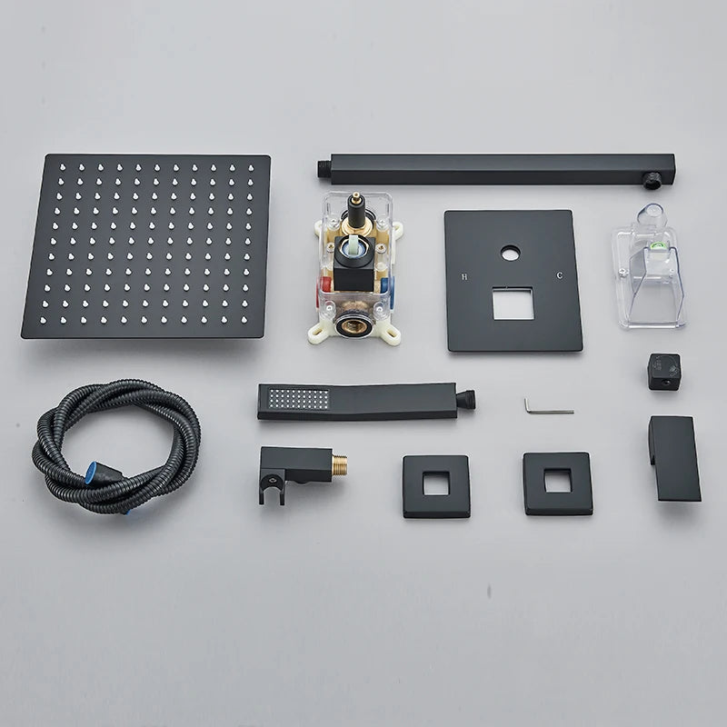 Black Concealed Shower System – Rainfall Waterfall Bathroom Faucet Set with Tub Spout