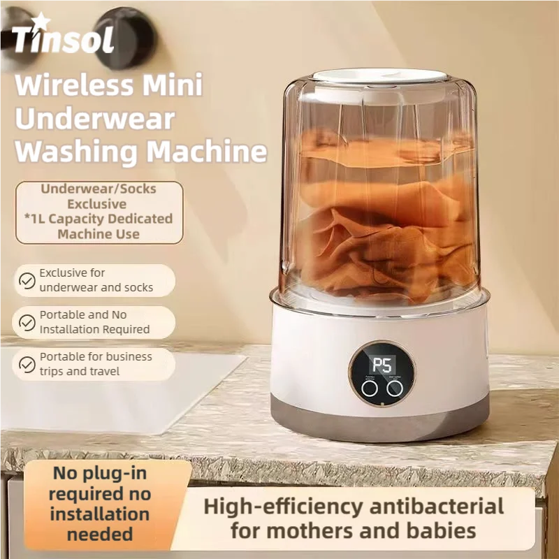 Cordless 1L Mini Portable Washer – USB Rechargeable 3000mAh 2-Speed Travel Laundry Cleaner