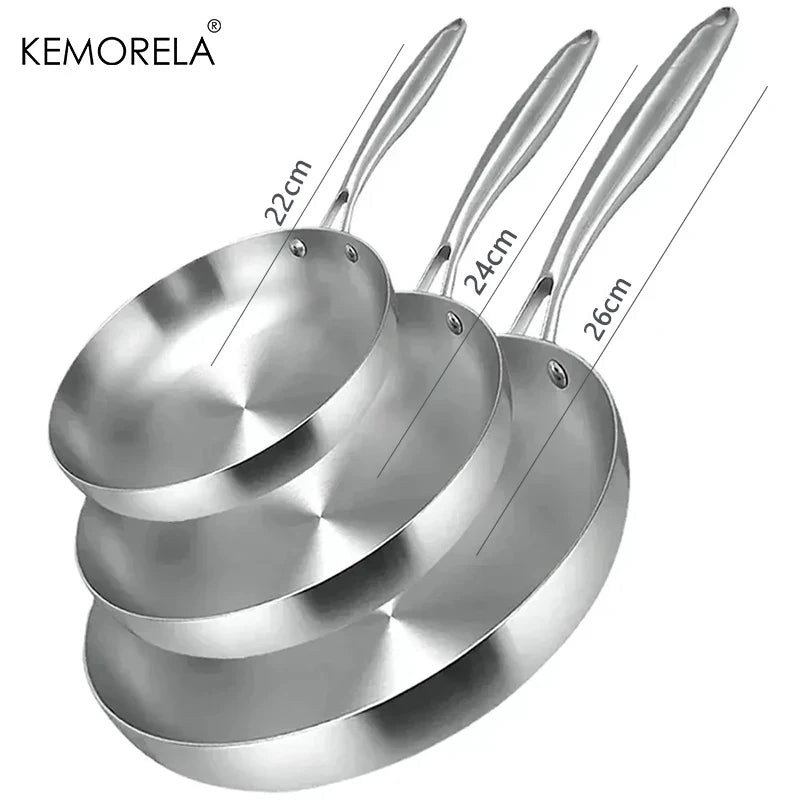 304 Stainless Steel Non-Stick Frying Pan Set (2–3 PCS) – 5-Ply Cooking Wok Pans 22–28cm