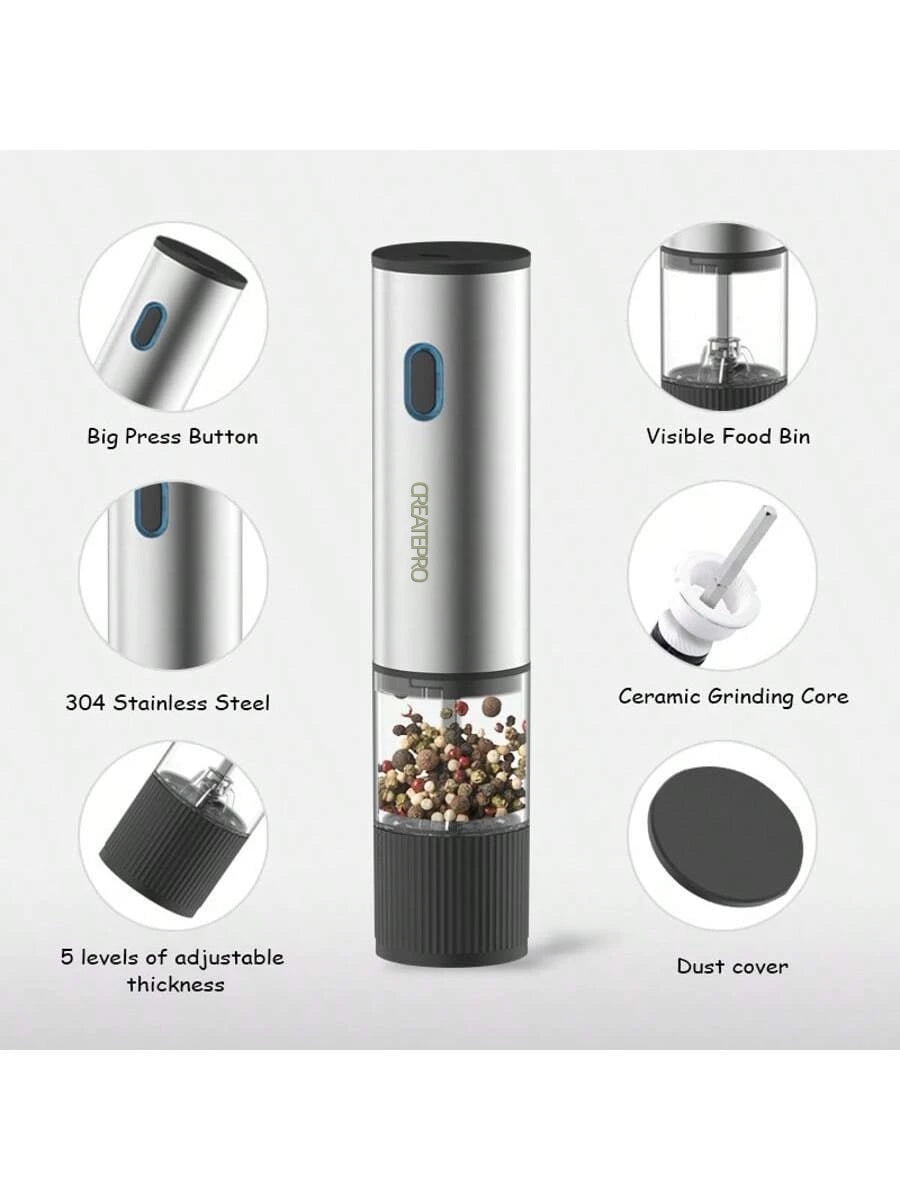 Electric Salt and Pepper Grinder Automatic Rechargeable Pepper Mill Shakers Adjustable Coarseness Kitchen Appliances
