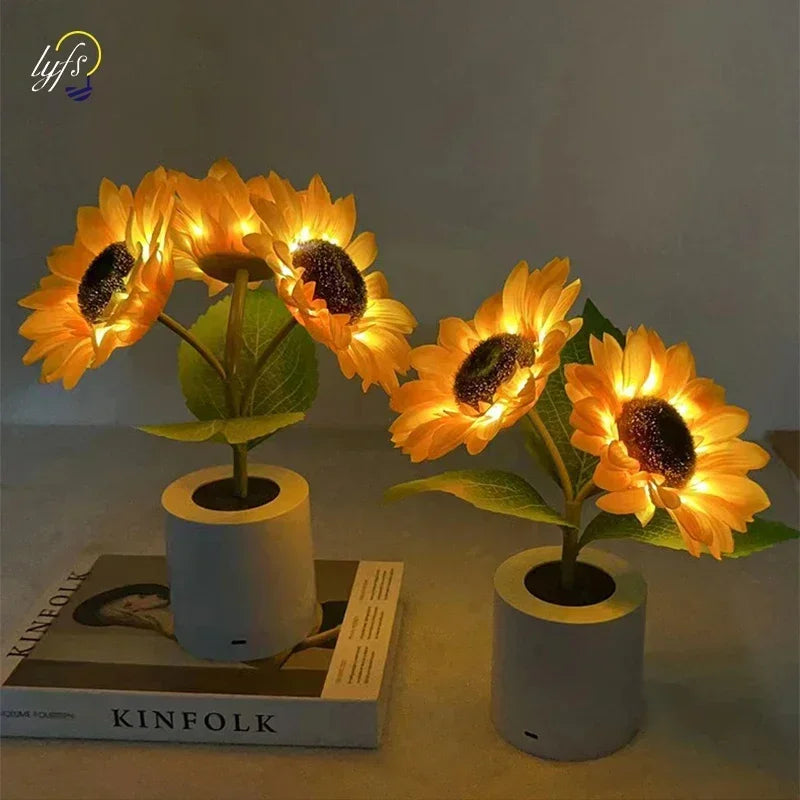 Rechargeable Sunflower LED Night Light – Decorative Bedside & Desktop Table Lamp for Bedroom Lighting
