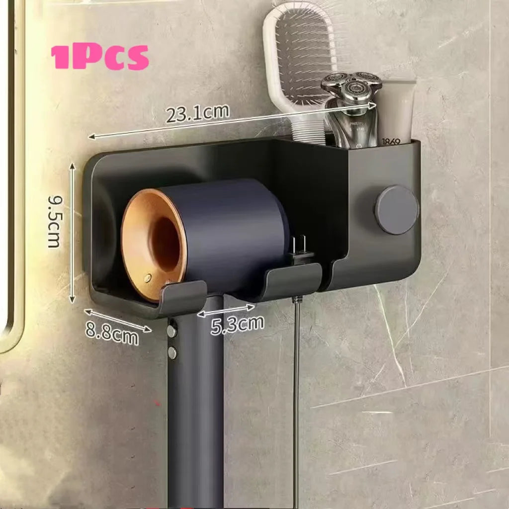 Wall-Mounted Hair Dryer Holder – Multi-Functional Bathroom & Kitchen Storage Rack