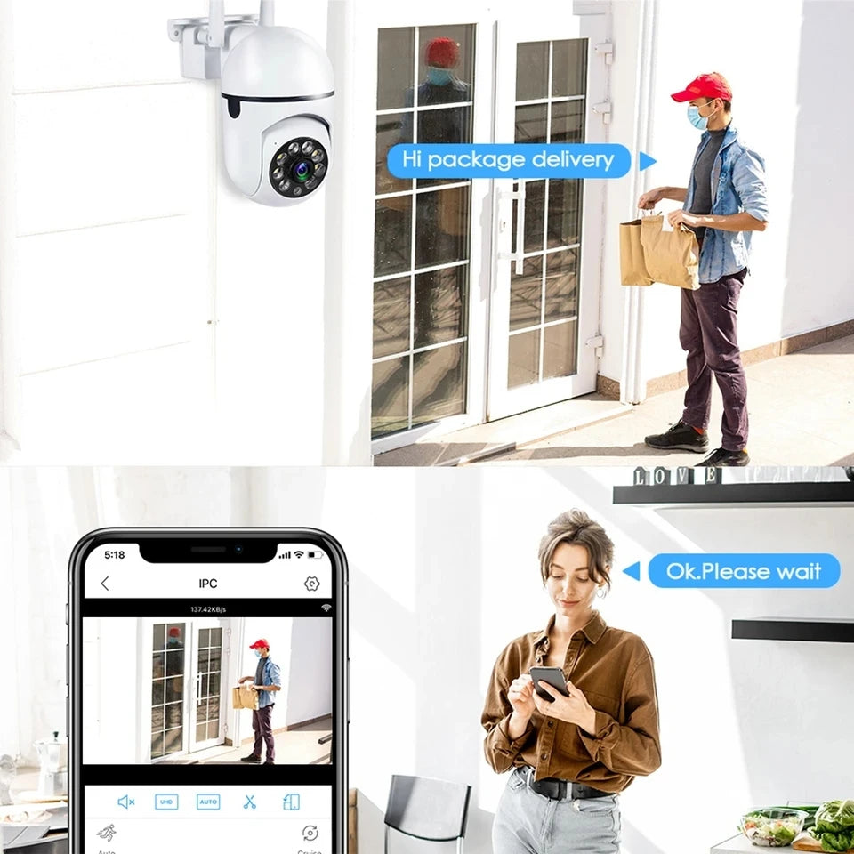 8MP Wireless PTZ Security Camera – Outdoor WiFi IP Cam with AI Human Tracking & 4X Zoom
