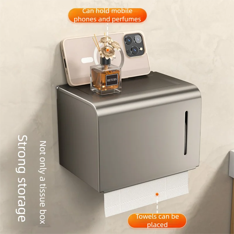 Waterproof Wall-Mounted Toilet Paper Box – Perforated Roll & Towel Storage Shelf Organizer for Bathroom