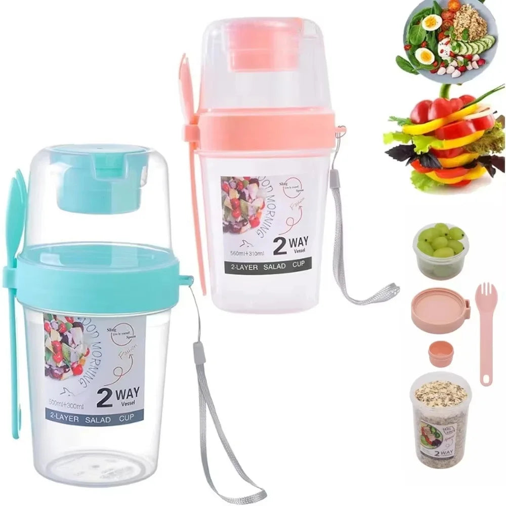 Portable Breakfast & Salad Cup – Yogurt, Cereal & Oatmeal Container with Dressing Holder, Lid & Fork