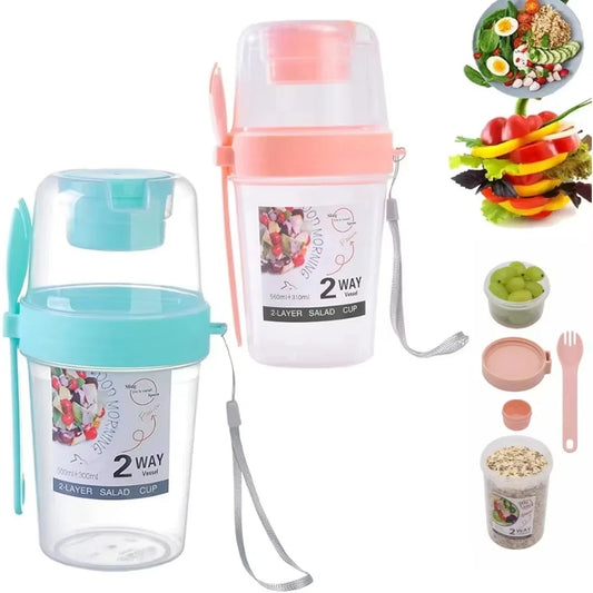 Portable Breakfast & Salad Cup – Yogurt, Cereal & Oatmeal Container with Dressing Holder, Lid & Fork