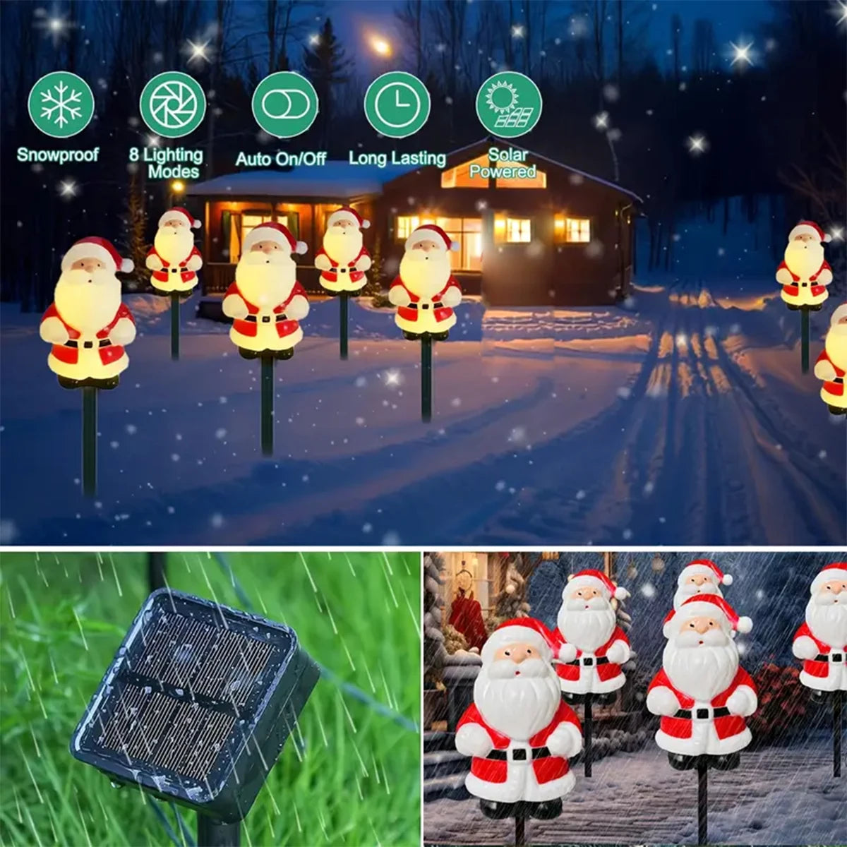 5PCS Solar Christmas Santa Pathway Lights – Garden Stake Lights for Patio & Holiday Decoration