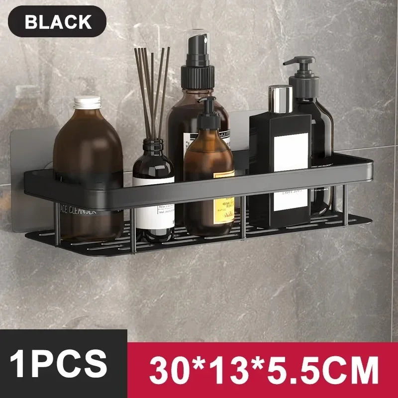 Aluminum Wall-Mounted Bathroom & Kitchen Shelf – No-Drill Shampoo & Shower Storage Rack