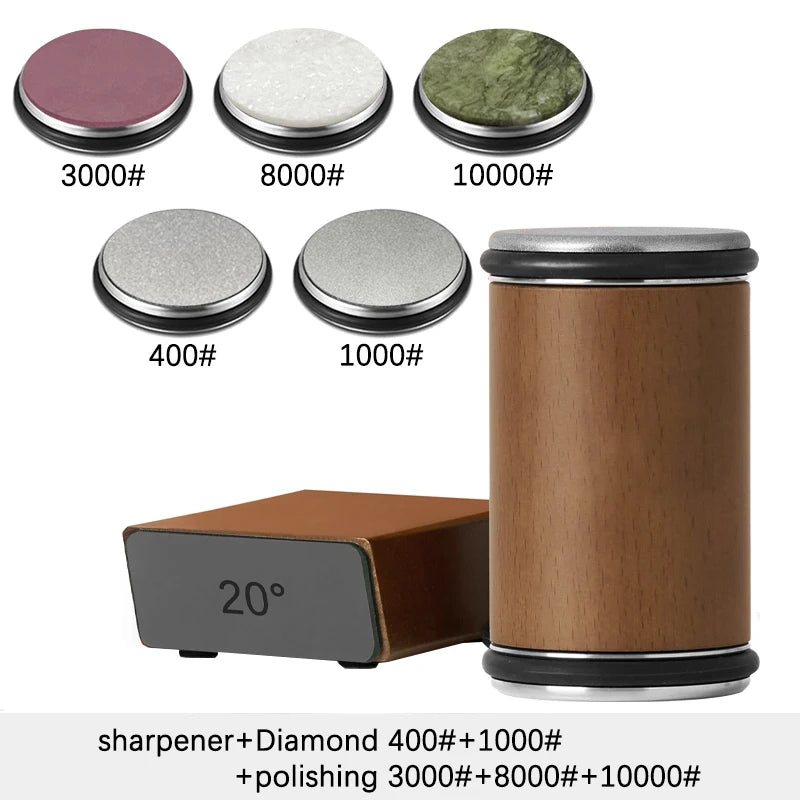 Rolling Knife Sharpener – Double-Sided Diamond Stone with 15/20° Magnetic Angle for Kitchen Knives