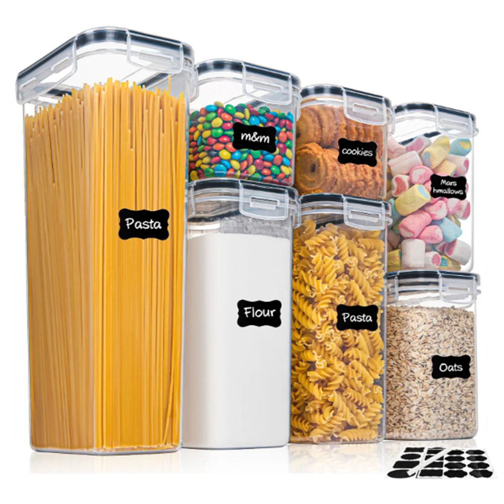 7-Piece Airtight Food Container Set – BPA-Free Plastic Storage Boxes with Labels & Pen