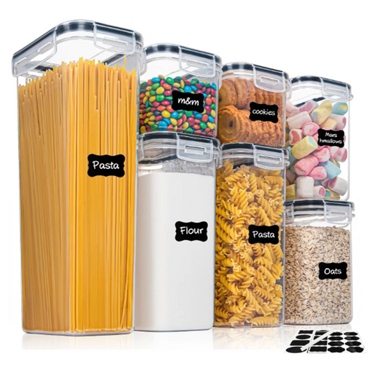 7-Piece Airtight Food Container Set – BPA-Free Plastic Storage Boxes with Labels & Pen