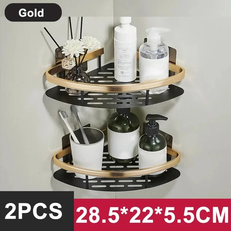 Aluminum Wall-Mounted Bathroom & Kitchen Shelf – No-Drill Shampoo & Shower Storage Rack