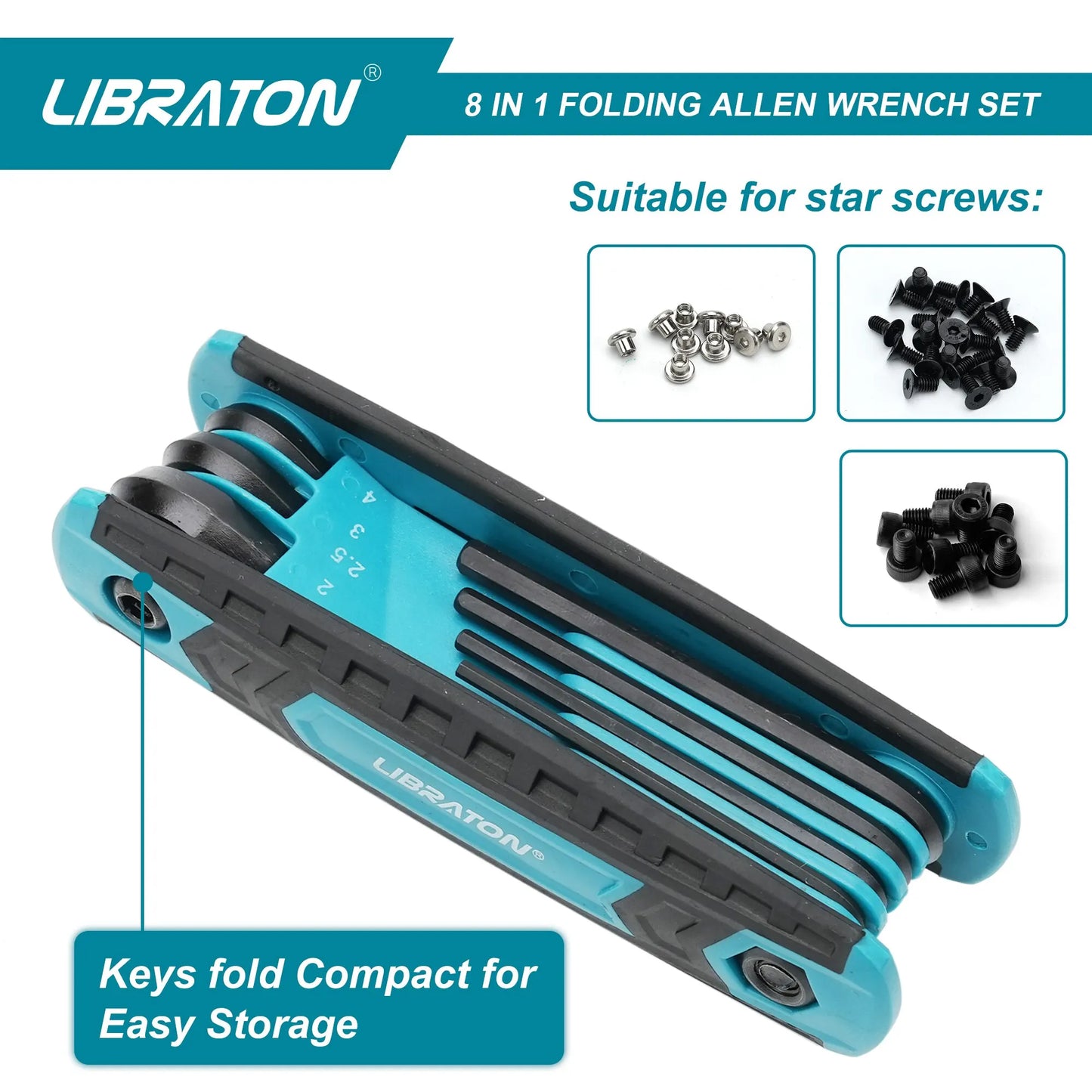 LIBRATON 8-in-1 Folding Allen Wrench Set – Metric & Tamper-Proof Torx Keys Portable Star Wrench Kit