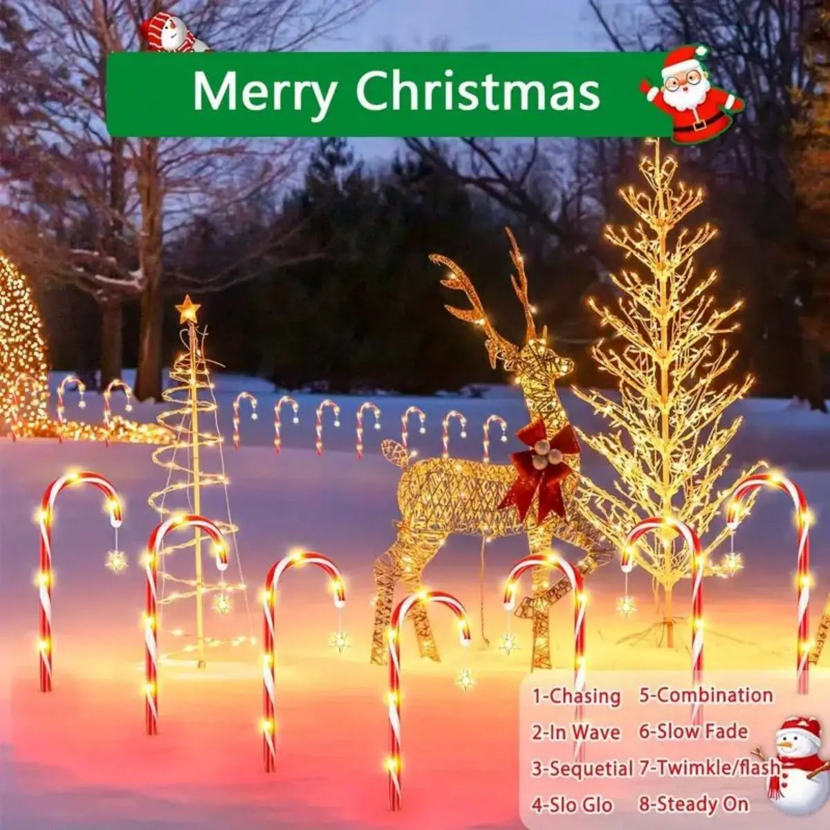 8PCS Solar Garden Cane Lights – 8-Function Waterproof Decorative Xmas Candy Lights