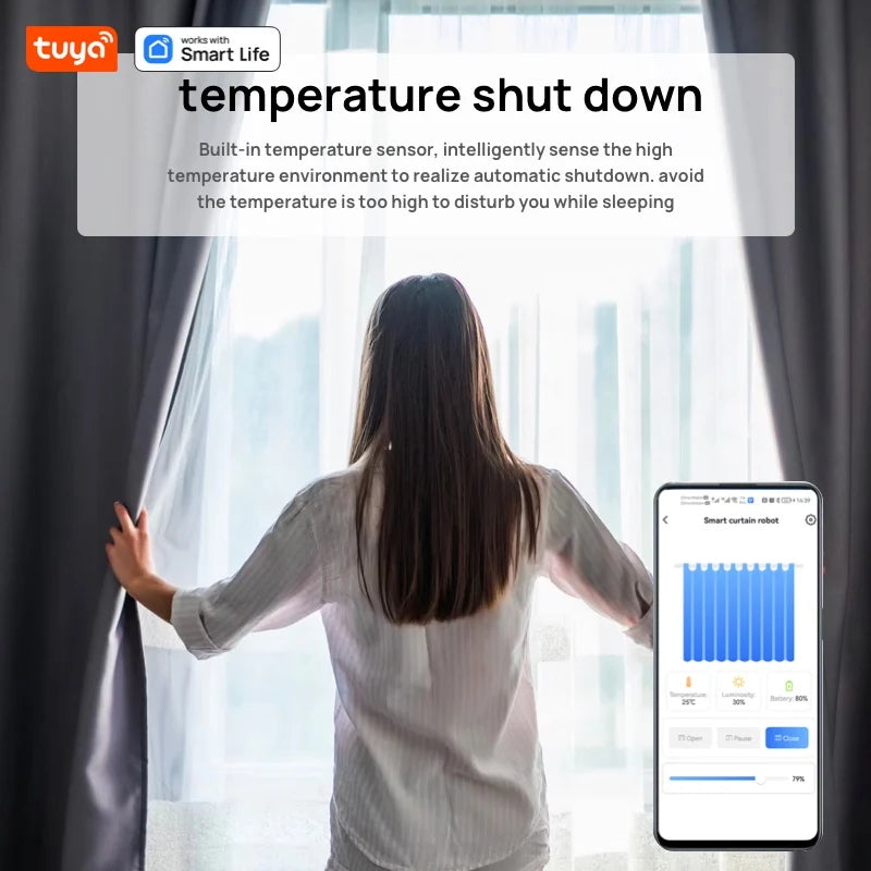 Tuya Smart Curtain Robot – Bluetooth App Control, Timed Switch & Pull-to-Start (8KG Load)