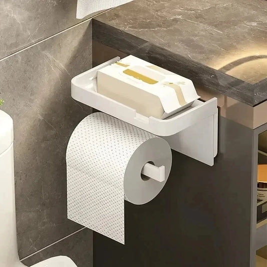 Toilet Paper & Kitchen Towel Holder – Wall-Mounted Plastic Storage Rack for Bathroom & Kitchen