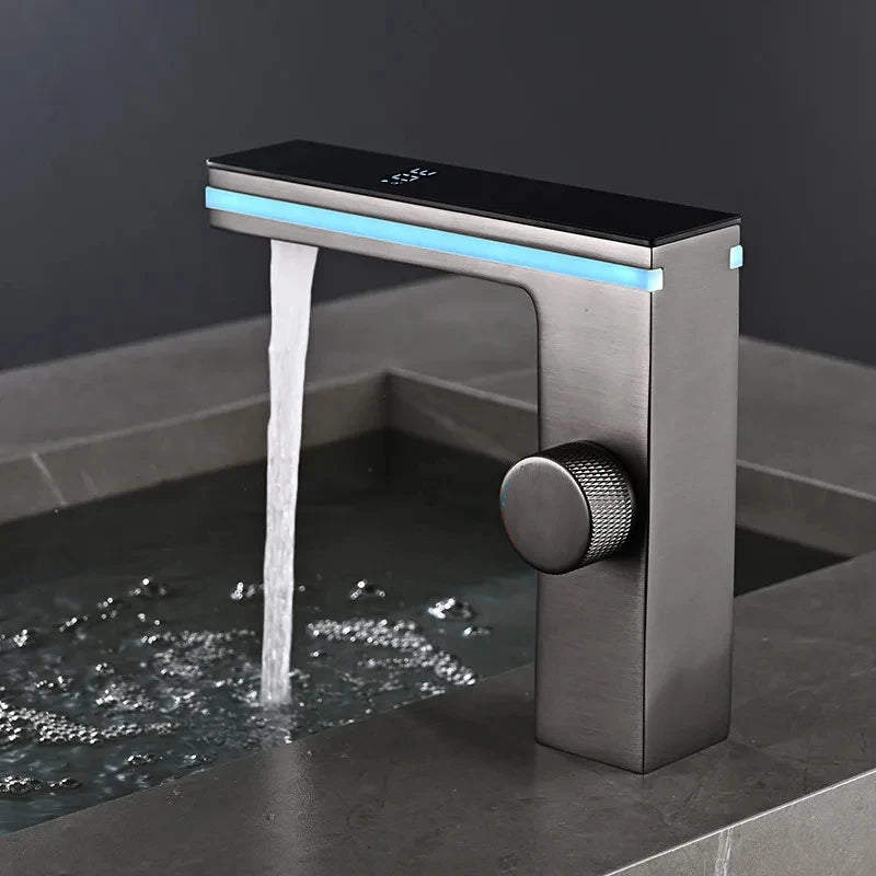 Digital Display Bathroom Basin Faucet – Intelligent LED Brass Deck-Mounted Hot & Cold Water Mixer Vanity Tap