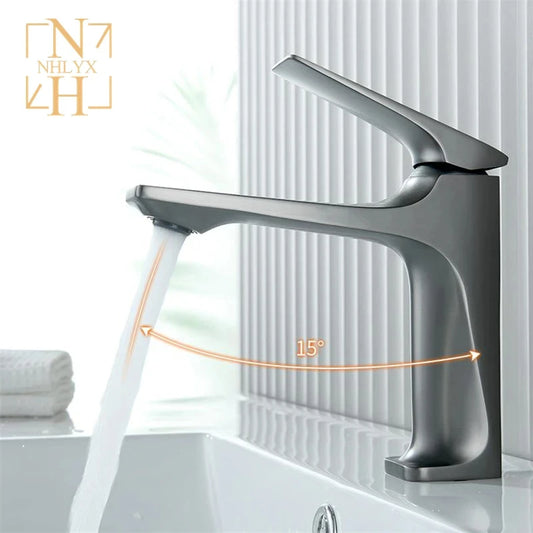 Modern Brass Core Bathroom Sink Faucet – Single Handle Deck-Mounted Hot & Cold Water Mixer