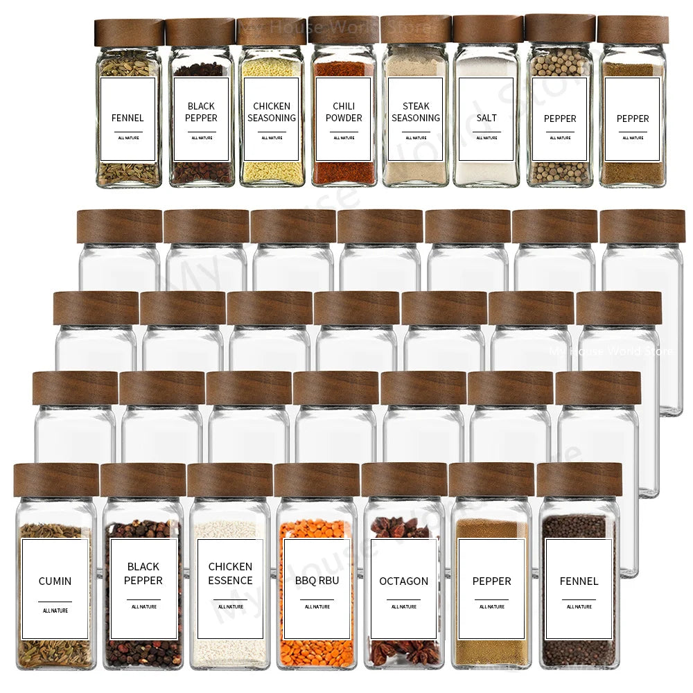 13-Piece Glass Spice Jar Set – 4oz Jars with Bamboo Lids for Kitchen Storage & Organization