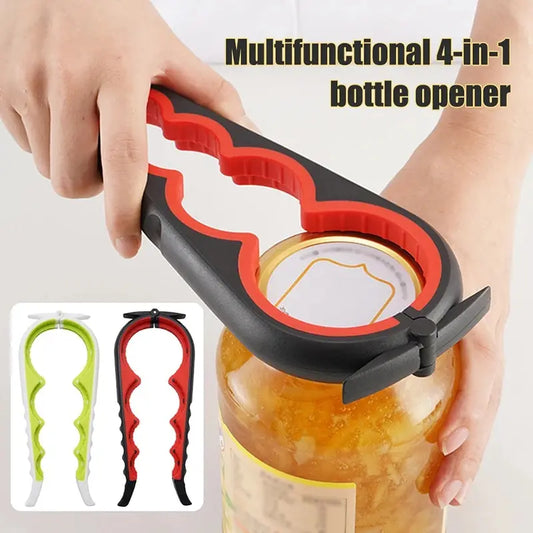 4-in-1 Multi-Functional Can & Bottle Opener – Anti-Slip Cap Twister for Kitchen Use