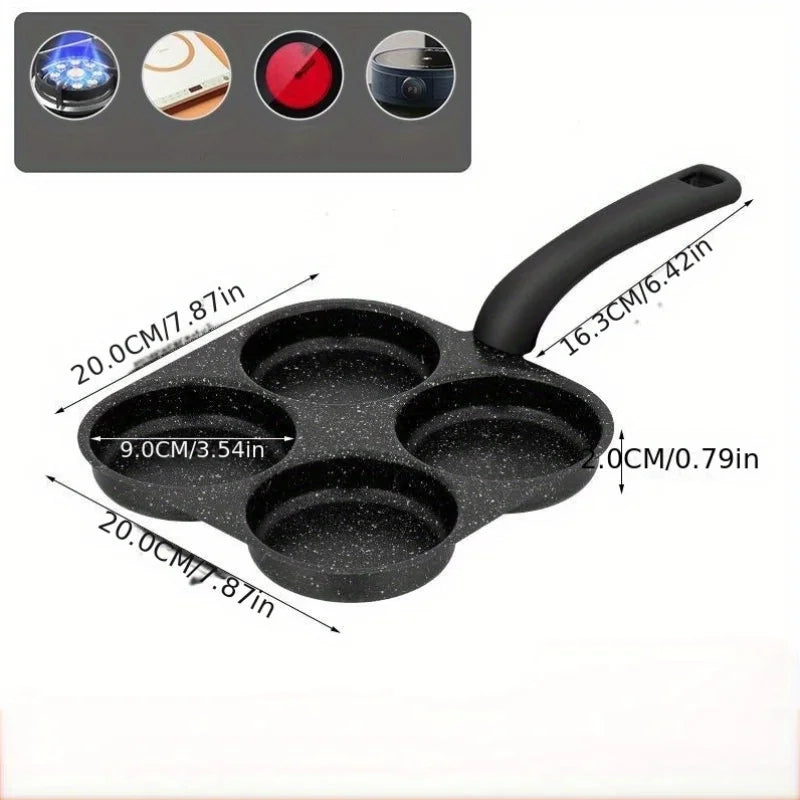 Non-Stick 4-Hole Omelette Frying Pan – Multi-Egg Breakfast & Burger Cooking Pan