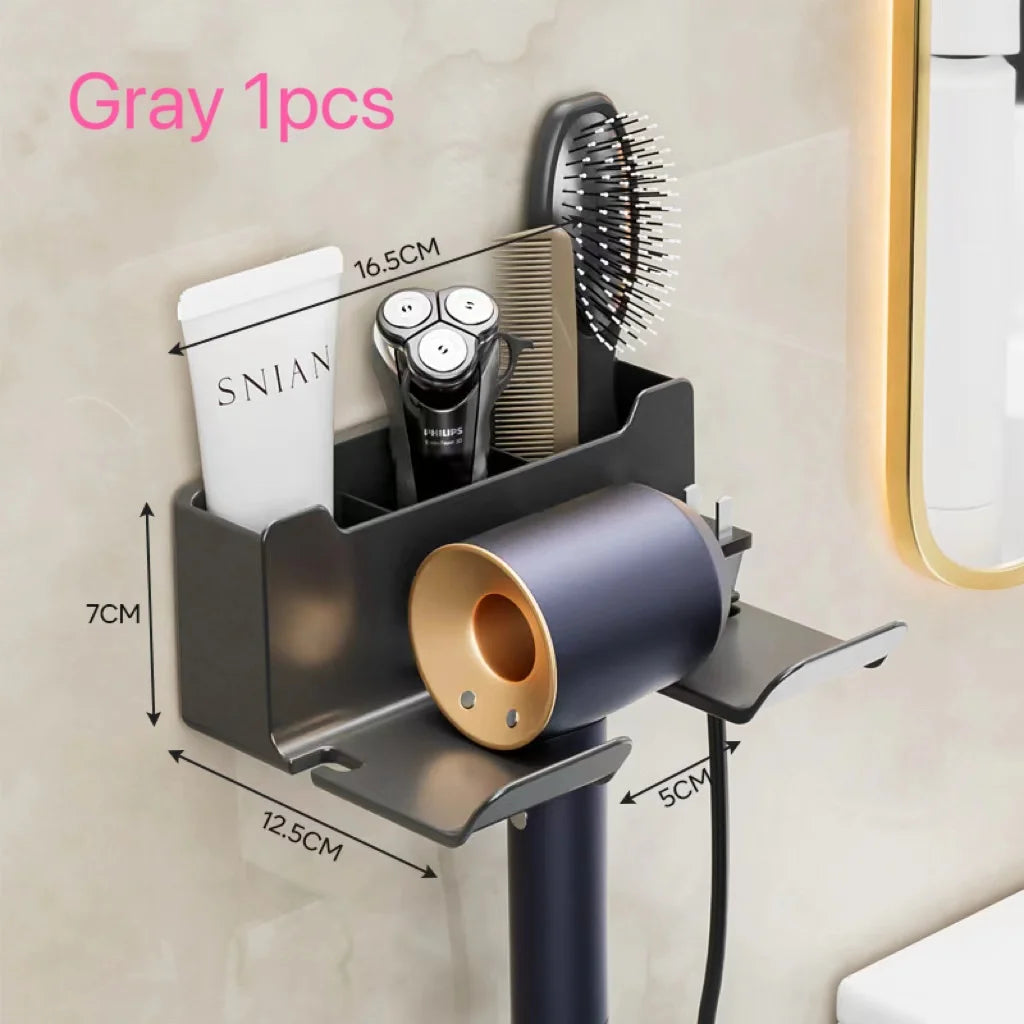 Wall-Mounted Hair Dryer Holder – Multi-Functional Bathroom & Kitchen Storage Rack
