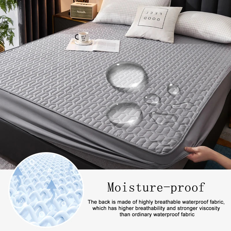 Waterproof Quilted Mattress Cover – Thick Latex Fitted Sheet Protector, Skin-Friendly Bed Pad 150/160/180x200cm