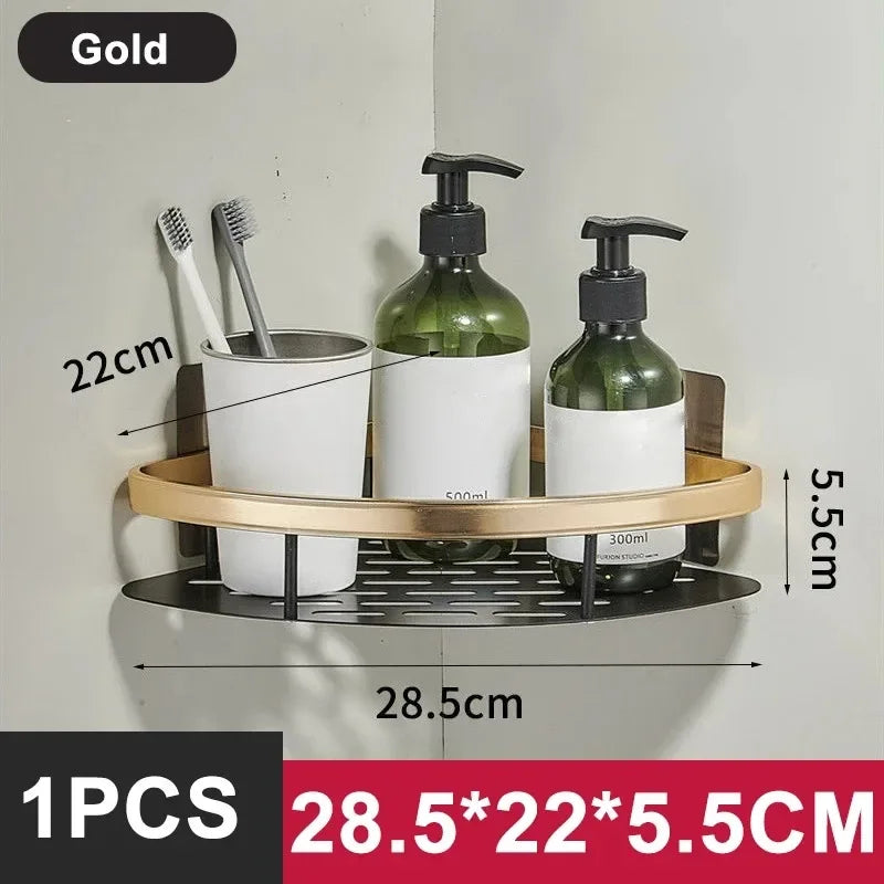 Aluminum Wall-Mounted Bathroom & Kitchen Shelf – No-Drill Shampoo & Shower Storage Rack